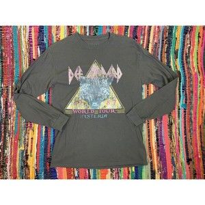 Def Leppard Band World Tour T-Shirt Long Sleeve Olive Green Rock Music Mans S